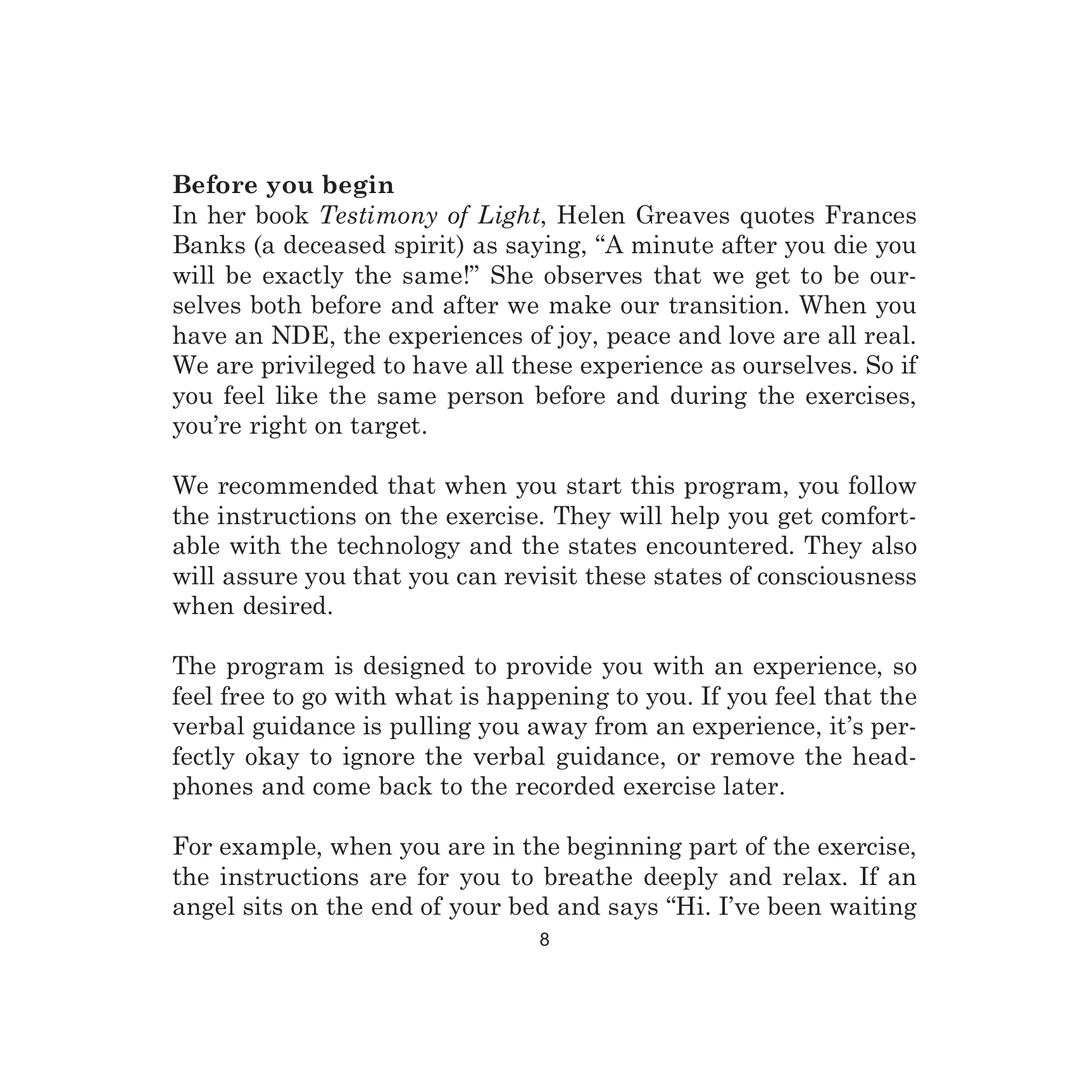 Into The Light manual, page 9